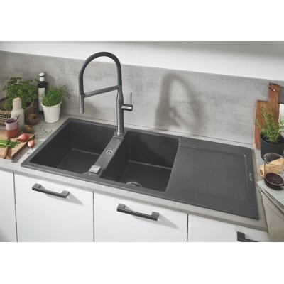 Grohe 31 647 ap0 K500 double bowl sink + drainer 116 black