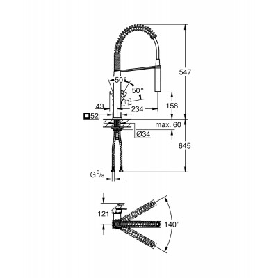 Mitigeur Grohe 31 395 000 Eurocube + douchette chromée