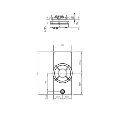 Pitt Cooking Altar, Einzelbrenner auf der Oberseite, integriert in das 21-cm-Profi-Kochfeld