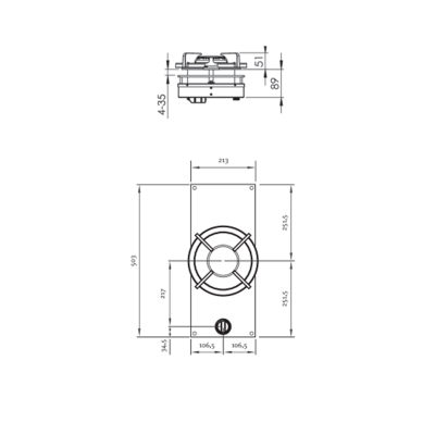 Pitt Cooking Altar top side single burner integrated into the 21 cm professional hob