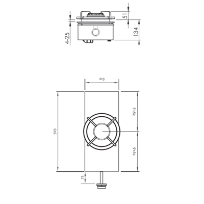 Pitt Cooking Altar front side single burner integrated into the 21 cm professional hob