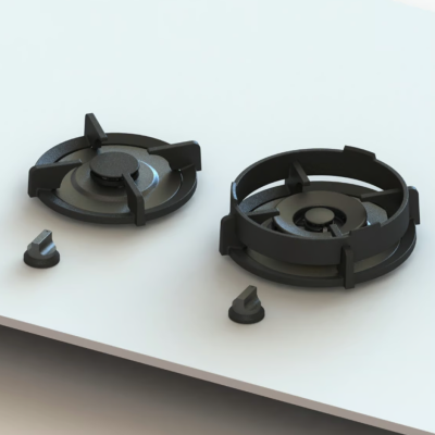 Pitt Cooking Bely top side pair of burners integrated into the black edition hob
