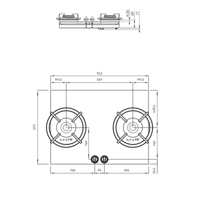Pitt Cooking Bromo top side pair of burners integrated into the professional hob