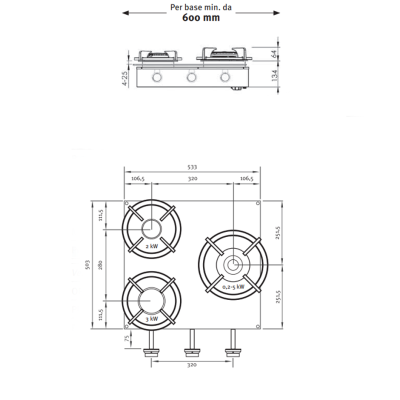 Pitt Cooking Capital front side three burners integrated into the professional hob