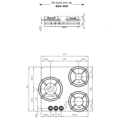 Pitt Cooking Cima top side tre bruciatori integrati nel piano original