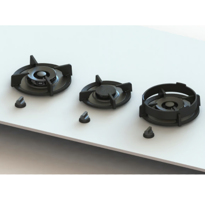 Pitt Cooking Cusin top side three burners integrated into the black edition hob
