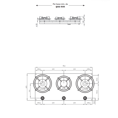 Pitt Cooking Cusin parte superior con tres quemadores integrados en la placa Black Edition