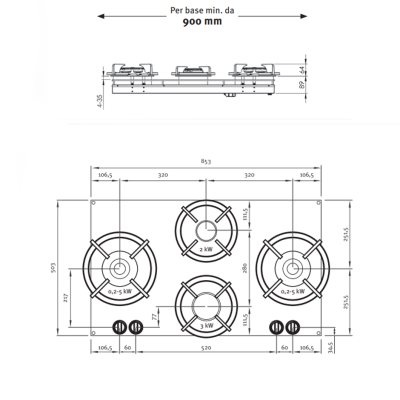 Pitt Cooking Dempo top side four burners integrated into the professional hob