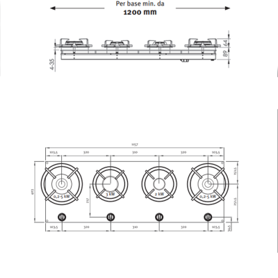 Pitt Cooking Danau top side four burners integrated into the black edition hob