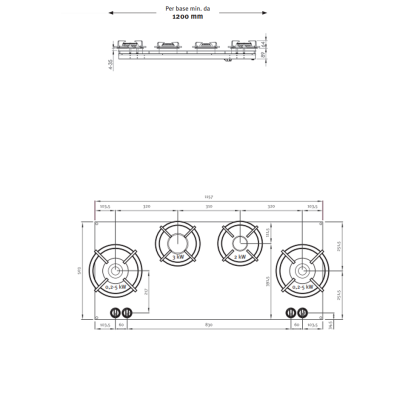 Pitt Cooking Drum top side four burners integrated into the black edition top