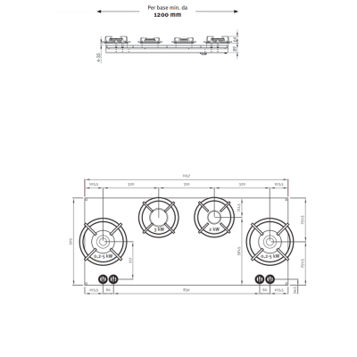 Pitt Cooking Drum côté supérieur quatre brûleurs intégrés à la table de cuisson professionnelle