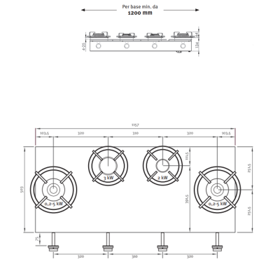 Pitt Cooking Drum top front four burners integrated into the professional hob