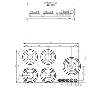 Pitt Cooking Ebeko face supérieure cinq brûleurs intégrés à la table de cuisson édition noire