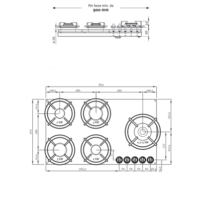 Pitt Cooking Ebeko face supérieure cinq brûleurs intégrés à la table de cuisson professionnelle