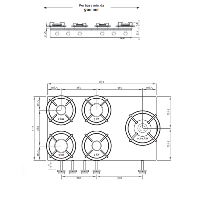 Pitt Cooking Ebeko front side five burners integrated into the hob black edition