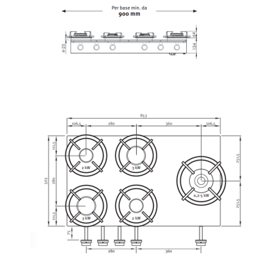 Pitt Cooking Ebeko front side five burners integrated into the original hob