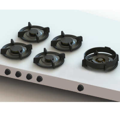 Pitt Cooking Ebeko front side five burners integrated into the professional hob