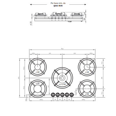 Pitt Cooking Elbrus parte superior con cinco quemadores integrados en la placa Black Edition