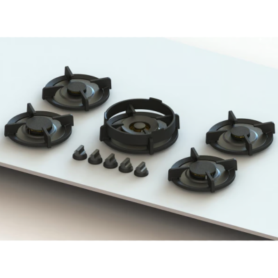 Pitt Cooking Elbrus top side five burners integrated into the professional hob