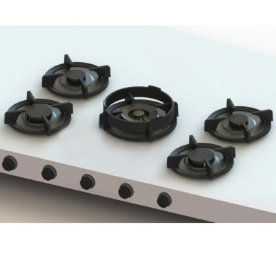 Pitt Cooking Elbrus front side five burners integrated into the professional hob