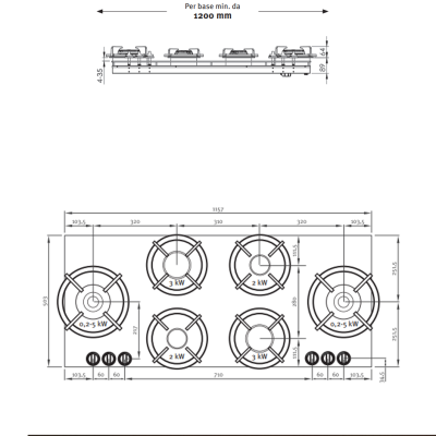 Pitt Cooking Foessa face supérieure six brûleurs intégrés à la table de cuisson édition noire