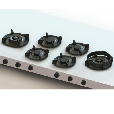 Pitt Cooking Foessa front side six burners integrated into the black edition hob