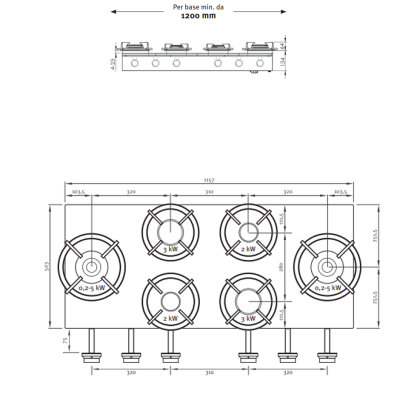 Pitt Cooking Foessa front side six burners integrated into the black edition hob