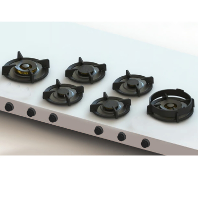 Pitt Cooking Foessa front side six burners integrated into the professional hob