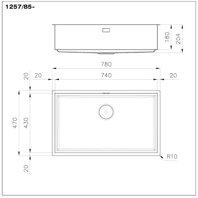 Foster 1257 856 Quadra Evo lavello monovasca antracite Gun Metal sottotop 80 cm