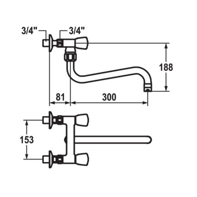 Kwc Gastro k.24.42.11.000C86 grifo de pared con dos pomos cromados