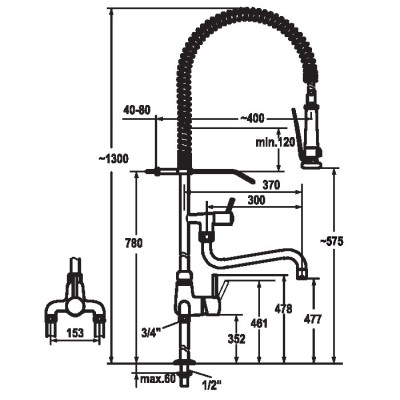 Kwc Gastro 24.503.126.000 grifo monomando con ducha cromado