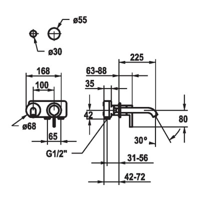 Kwc Bevo 11.422.064.000 Grifo mezclador para lavabo empotrado de pared para baño