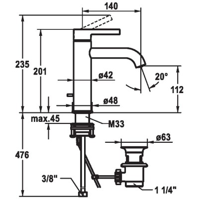 Kwc Bevo 12.421.042.000fl grifo mezclador para lavabo de baño cromado