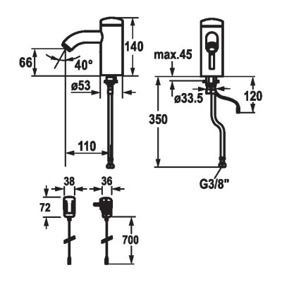 Kwc Iqua 12.696.181.000 grifo monomando para lavabo de baño automático