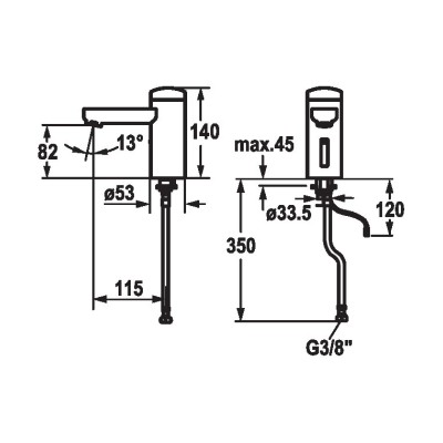 Kwc Iqua 12.696.151.000 mitigeur automatique avec batterie pour lavabo