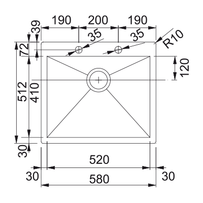 Franke Planar ppx 210-58 tl Einzelbeckenspüle 58 cm aus satiniertem Edelstahl