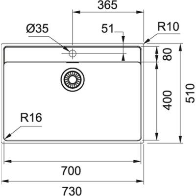 Franke Maris Einbaumrx 210-70tl Einzelbeckenspüle 73 cm aus satiniertem Edelstahl