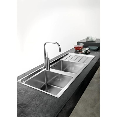 Franke Neptune Plus npx 621 double bowl sink + right drainer 116 cm satin stainless steel