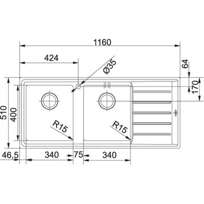 Franke Neptune Plus npx 621 lavello doppia vasca + gocciolatoio destra 116 cm inox satinato