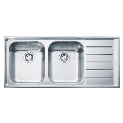 Franke Neptune nex 221 double bowl sink + right drainer 116 cm satin stainless steel