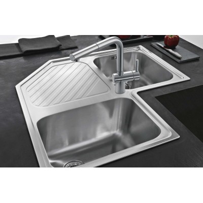 Franke Angolo pnx 621-e double bowl sink + drainer 83 cm satin stainless steel