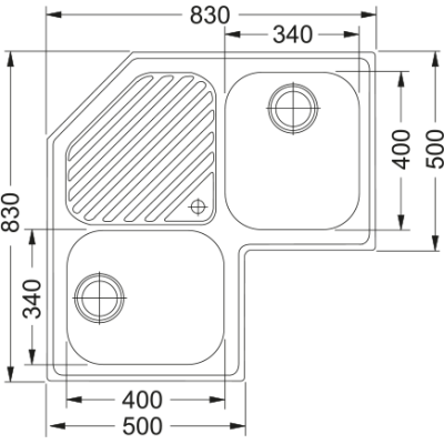 Franke Angolo pnx 621-e lavello doppia vasca + gocciolatoio 83 cm inox satinato