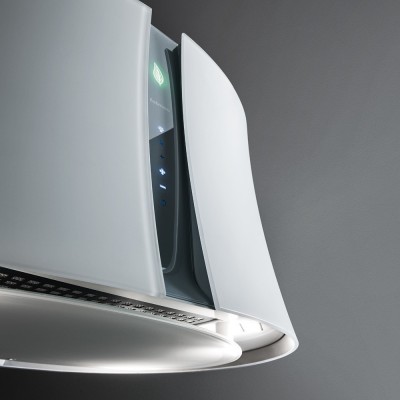 Falmec zephiro e.ion system cappa isola 67 cm vetro bianco