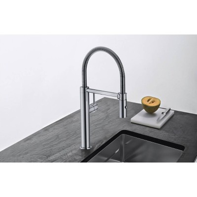 Franke Pescara L mixer tap + satin stainless steel hand shower