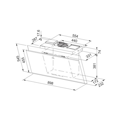 Frank Mythos Air Hub fvmy ah f90 Wandhaube 90 cm schwarzes Glas