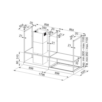 Franke Mythos T-Shelf fmy bk mat f180 hotte îlot 180 cm noir mat