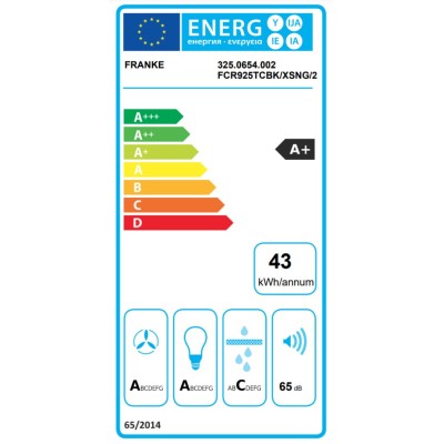 Franke Mythos fcr 925 tc bk/xs hotte murale 90 cm acier inoxydable - verre noir