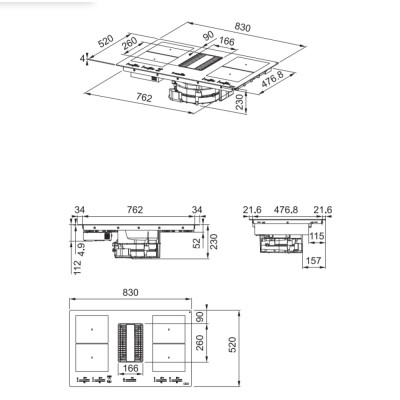 Franke fmy 839 he Mythos 2Gether Glass induction hob with integrated hood 83 cm