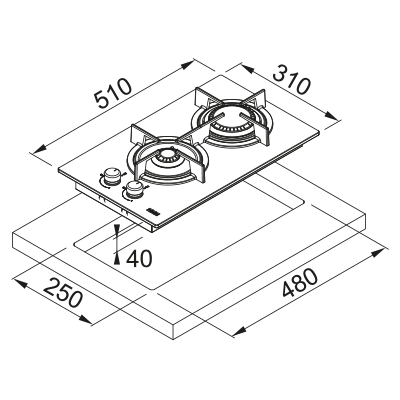 Franke fhcr 302 2g he bk c domino placa de gas 31 cm vidrio negro