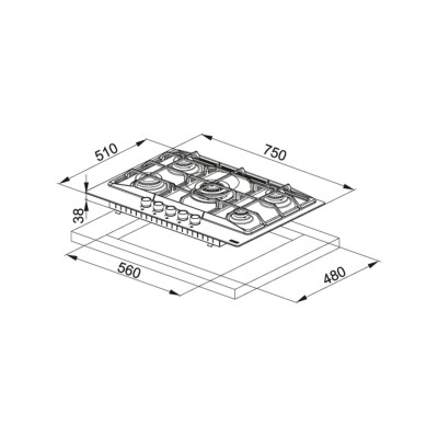 Franke fhne 755 4g tc c Neptune 750 table de cuisson à gaz 75 cm acier inoxydable satiné